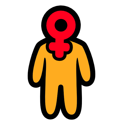 A yellow figure with a red venus symbol as a head.